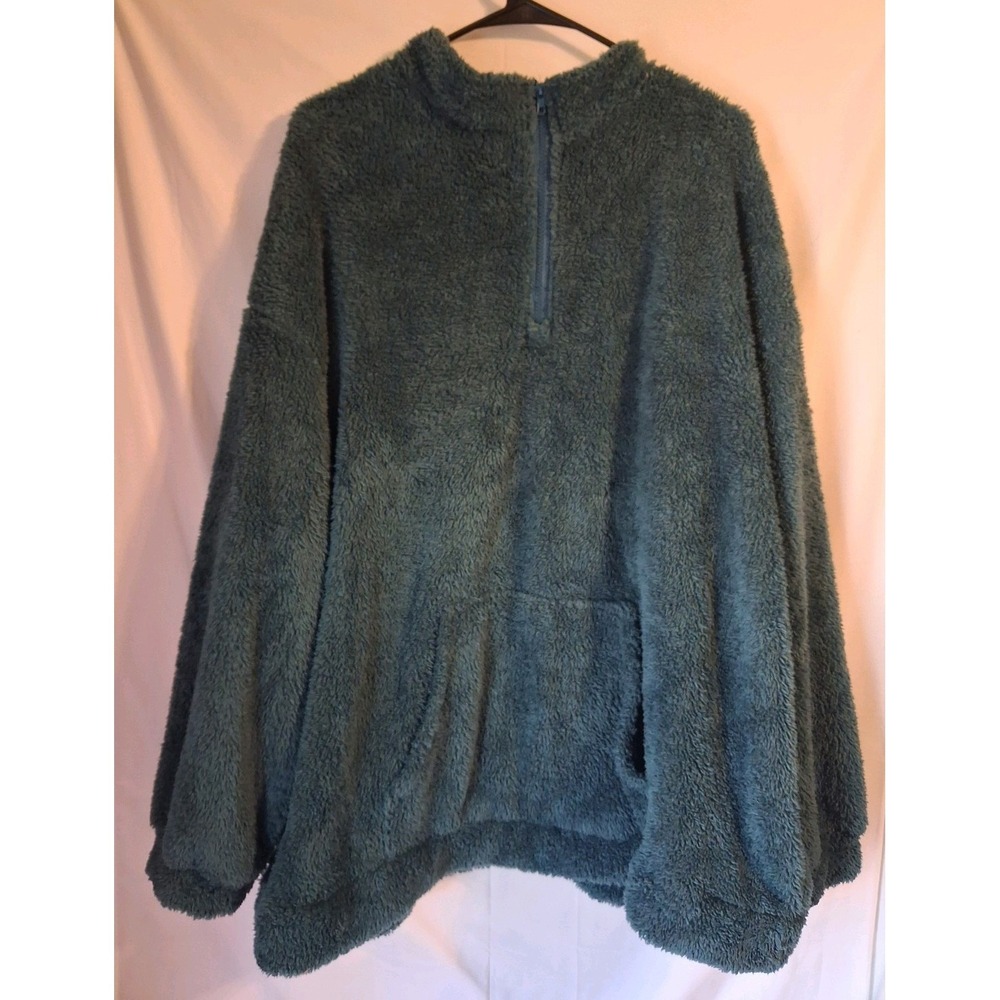 SHEIN EZwear 4XL GreenFluffy High Collar Half Zip Sweatshirt, Autumn/Winter